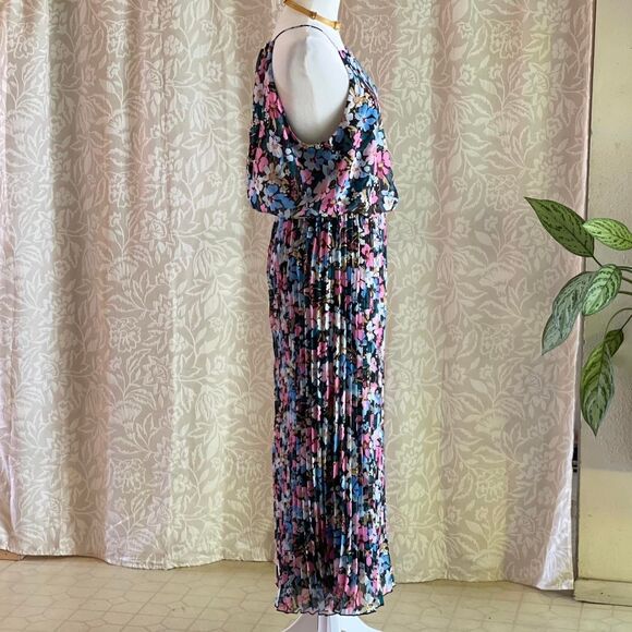 NWT Sam Edelman Multicolor Floral Maxi Dress Pleated Chiffon Lined Boho Size 12 - Picture 2 of 8